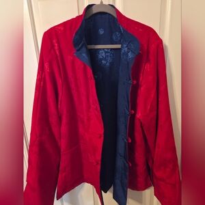Reversible Tang Jacket from Hong Kong – Red & Navy Dragon Brocade XXL